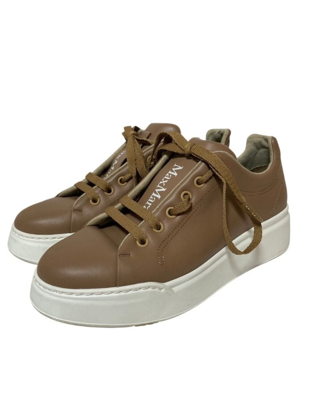 Max Mara Center Logo Leather Low-Cut Sneakers Brown 38